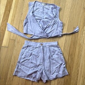 Light linen lilac Purple Wrap Top and Shorts Set XS